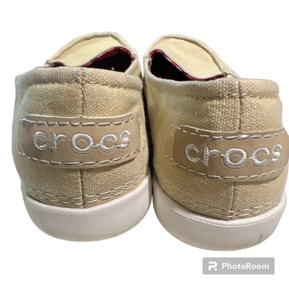 Crocs womens loafers khaki canvas comfy slip on shoes Melbourne II Size W6 - Picture 5 of 6